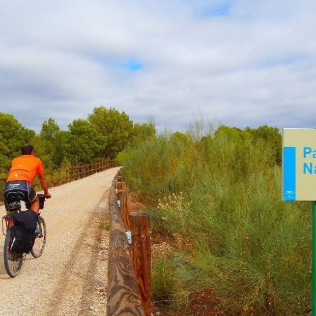 Un cicloturista recorre una vía verde (Europa Press)