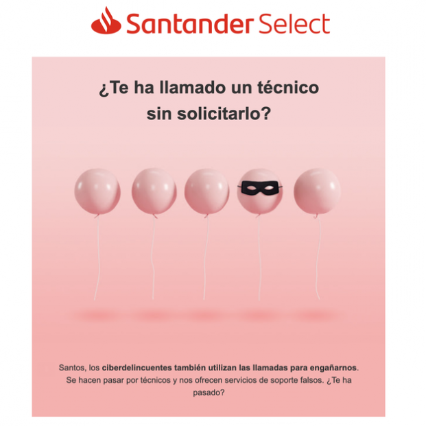 Imahgen que acompaña el correo electrónico de Banco Santander alertando a los clientes de un timo