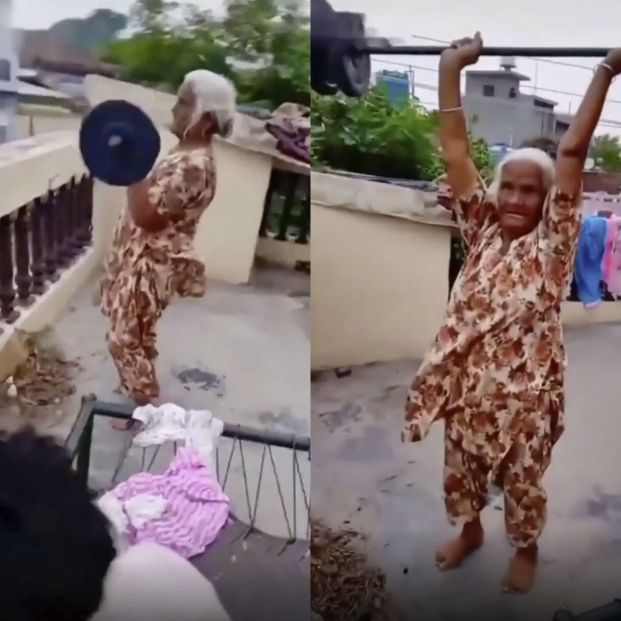 VÍDEO: Su nieto le reta a levantar unas pesas y la mujer de 80 años le deja con la boca abierta