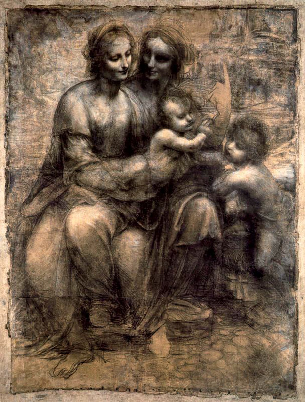 Santa Ana, la Virgen, Jesús y Juan Bautista, de Leonardo Da Vinci.