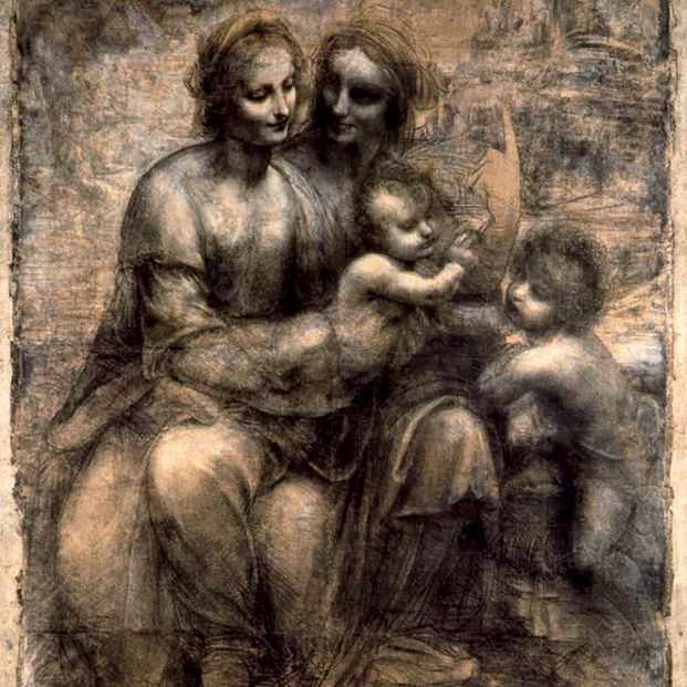 Santa Ana, la Virgen, Jesús y Juan Bautista, de Leonardo Da Vinci.