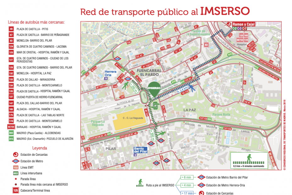 Edita planos de acceso en transporte público a centros del Imserso en Madrid