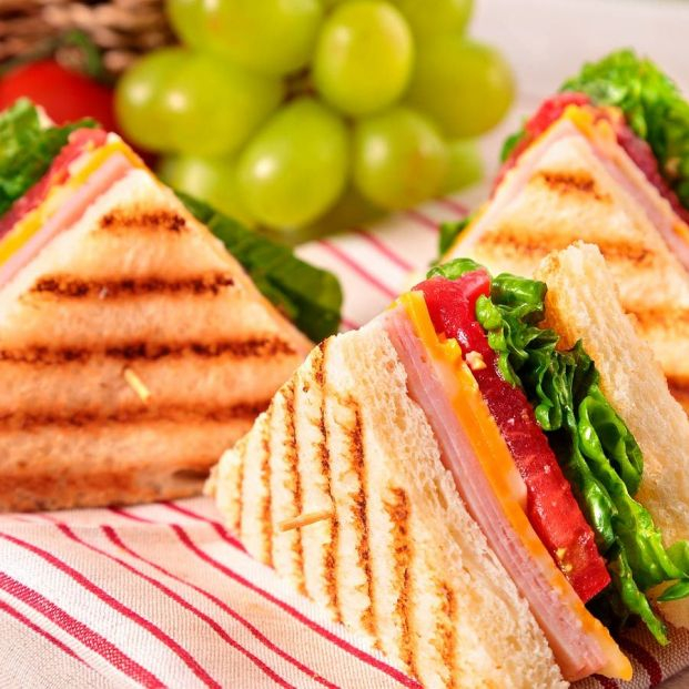 Sándwich de jamón y queso con lechuga y tomate de huerto