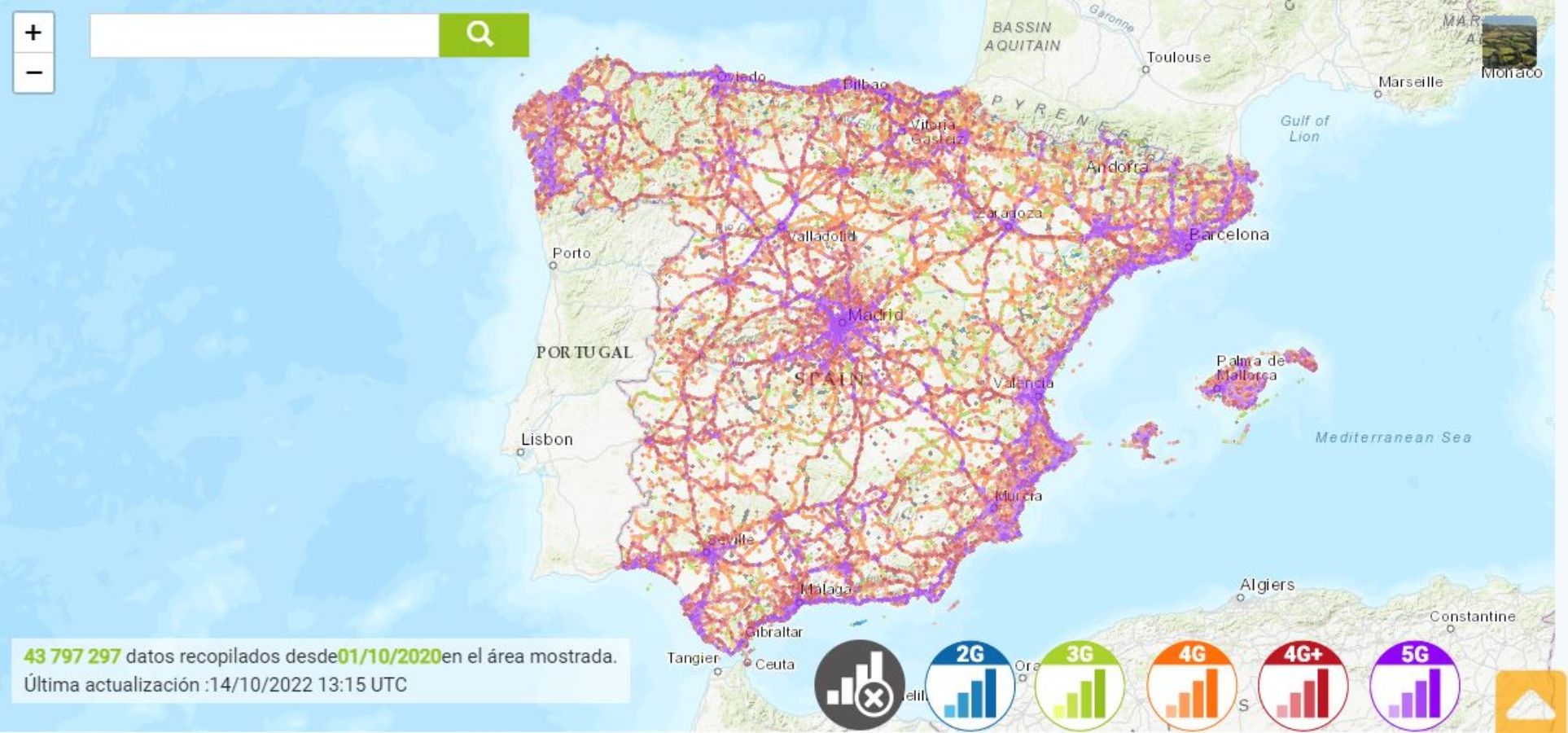 El mapa que permite conocer qué cobertura móvil hay en cada lugar de España. Foto: nPerf
