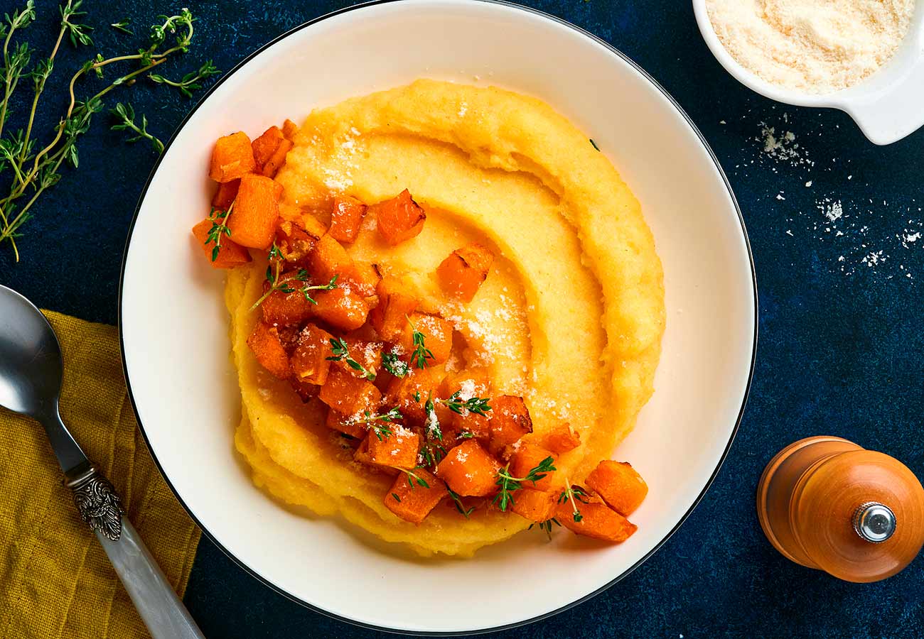 Receta de polenta con calabaza asada. Foto: bigstock