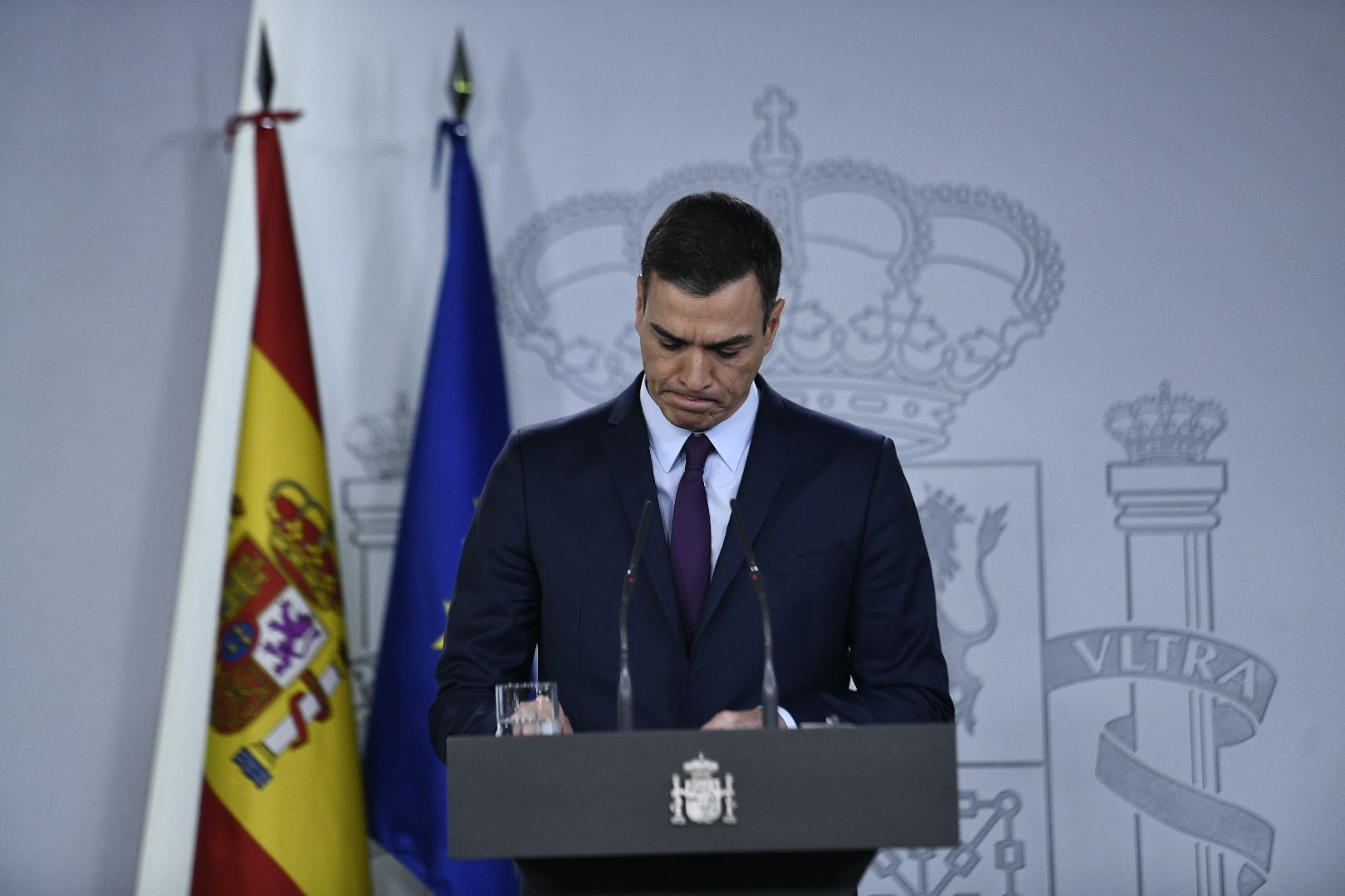 El presidente del Gobierno Pedro Sánchez durante su declaración institucional para anunciar la fecha de las próximas elecciones 