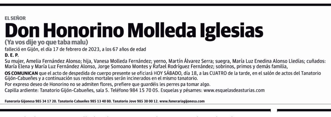 esquela. honorino esquela. honorino