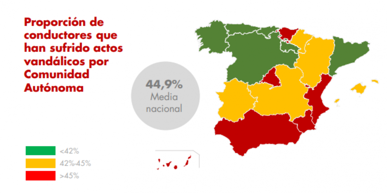 Mapa de las comunidades con más actos vandálicos. Línea Directa Asegurada