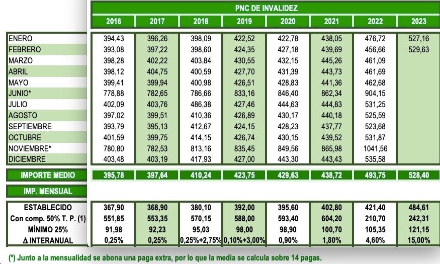 PNC invalidez febrero 529,63 euros