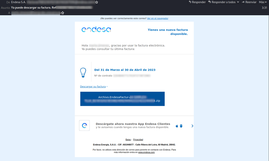 ¡Cuidado! Nuevo malware se hace pasa por Endesa (Foto: OSI)