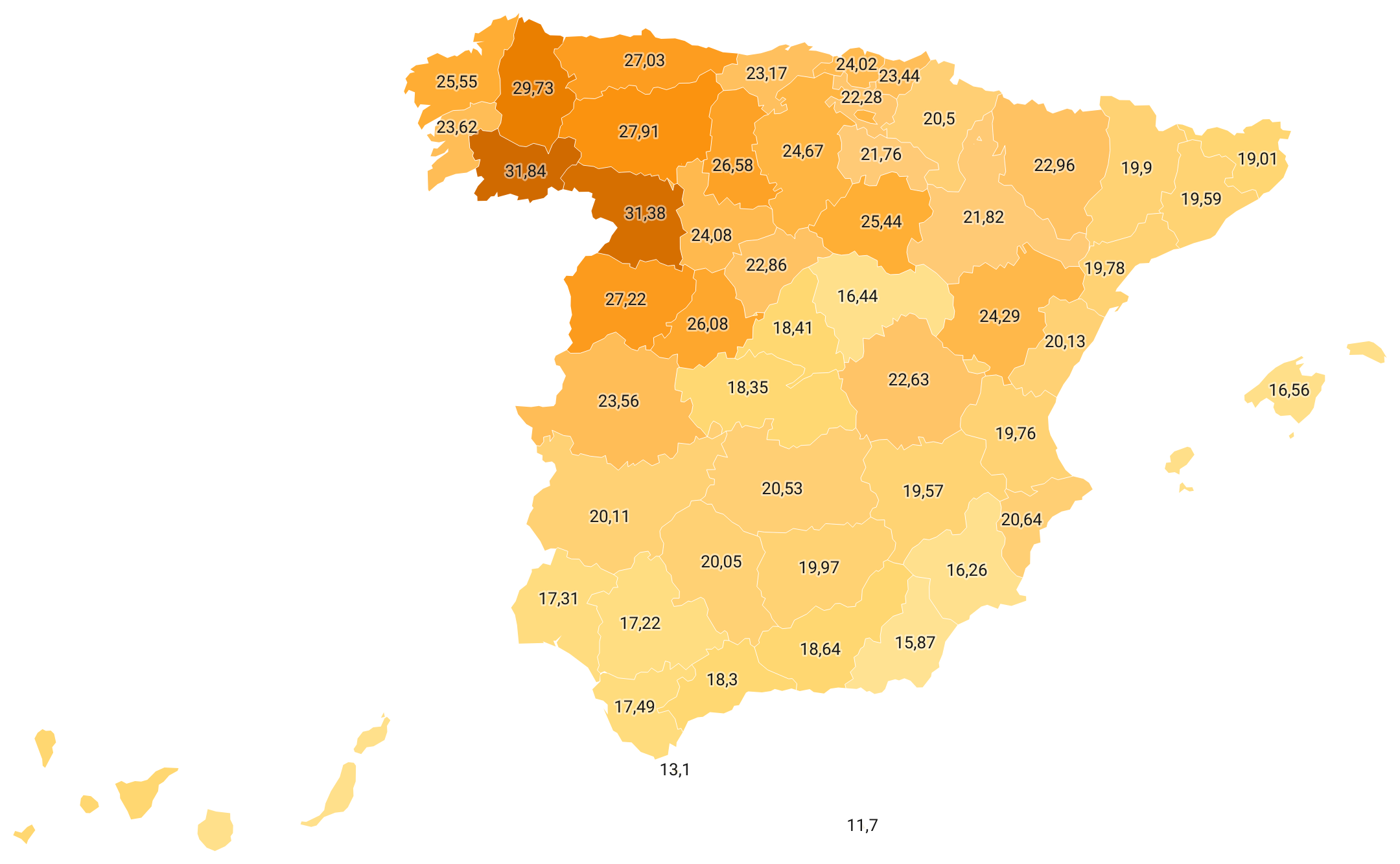 El mapa de las provincias con más mayores de España