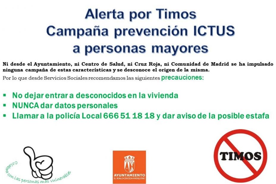 Un ayuntamiento de Madrid alerta de timos a mayores en una campaña de prevención del ictus