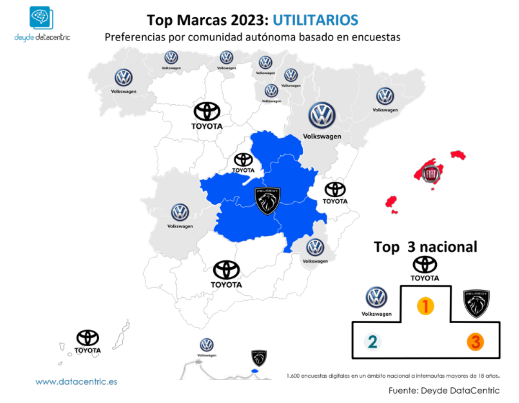 Mapa de las marcas de coches por ventas en España 2023