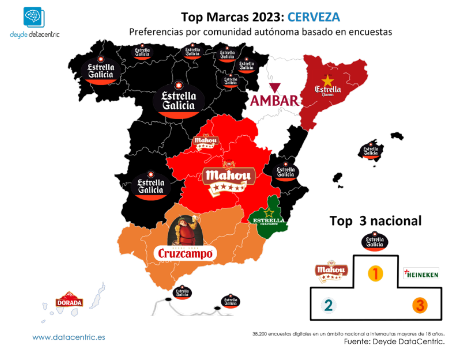Mapa de marcas favoritas de cerveza en España 2023