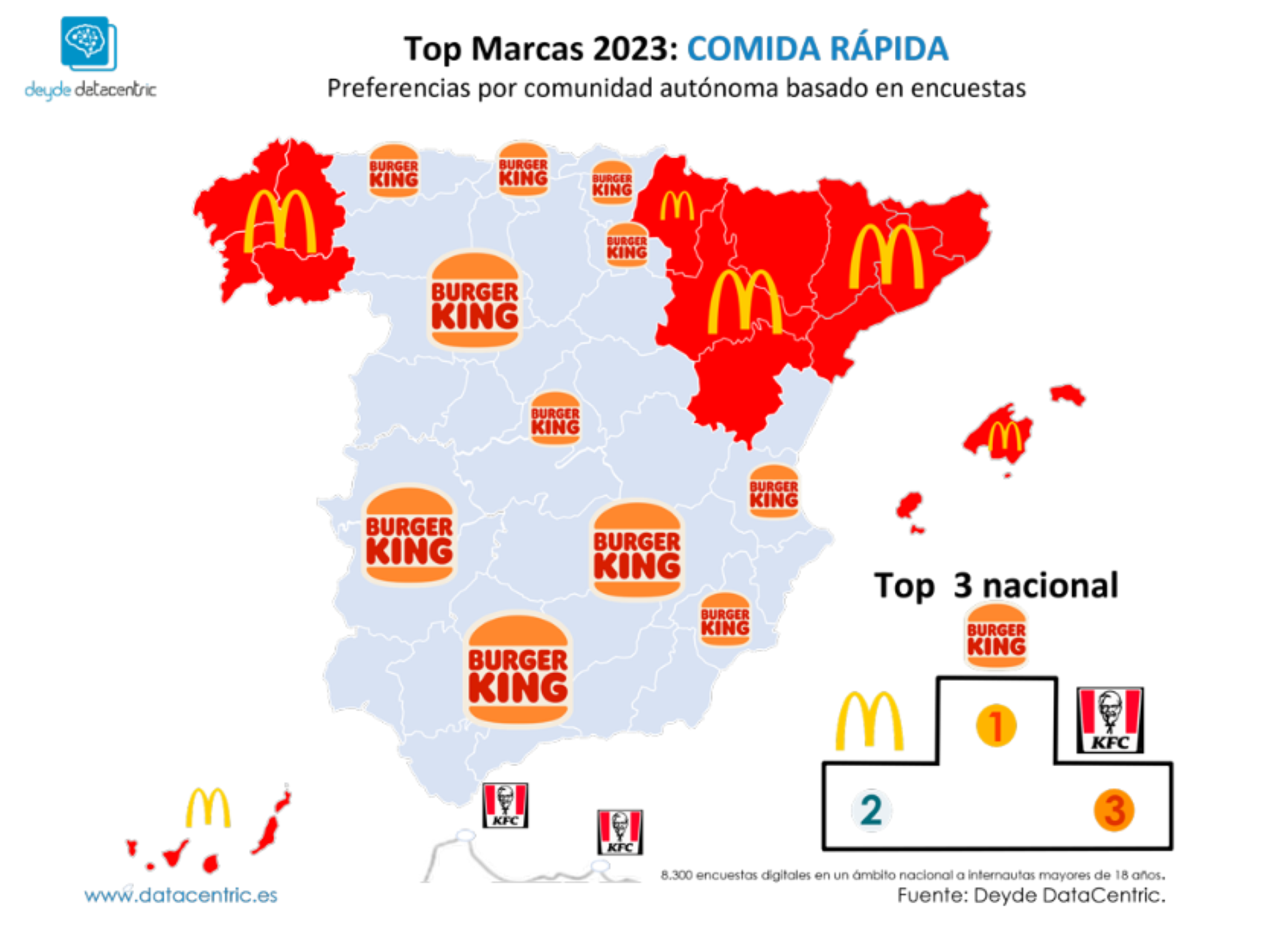 Mapa de las marcas favoritas de comida rápida en España 2023