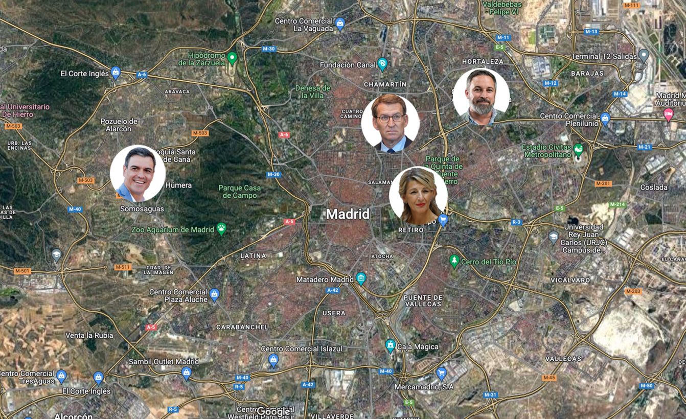Sánchez, Feijóo, Díaz y Abascal: ¿dónde viven los candidatos del 23J?