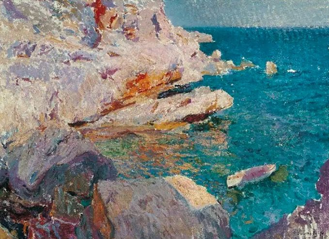 Joaquín Sorolla Rocas de Jávea y el bote blanco, 1905 Colección Carmen Thyssen-Bornemisza en préstamo gratuito al Museo Carmen Thyssen Málaga