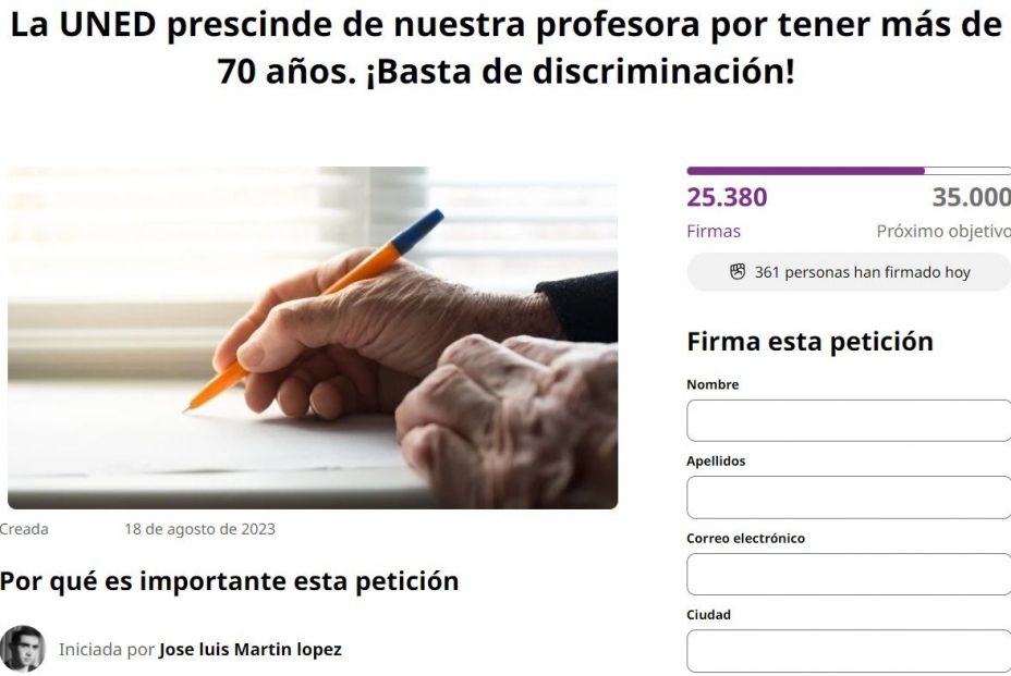 Un alumno de 80 años recoge 25.000 firmas para que la UNED no despida, por la edad, a su profesora