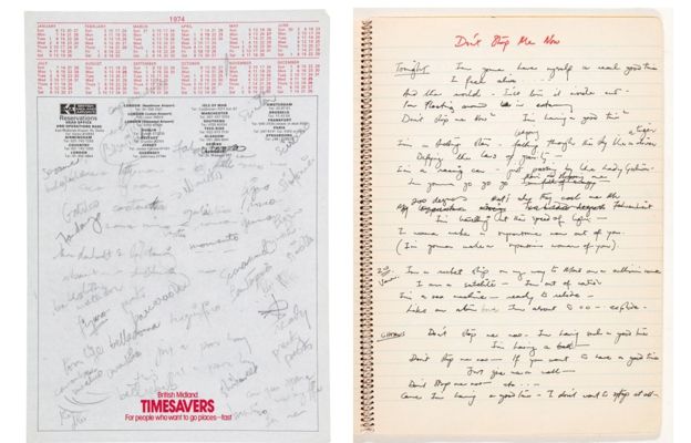 Letras manuscritas de Freddie Mercury