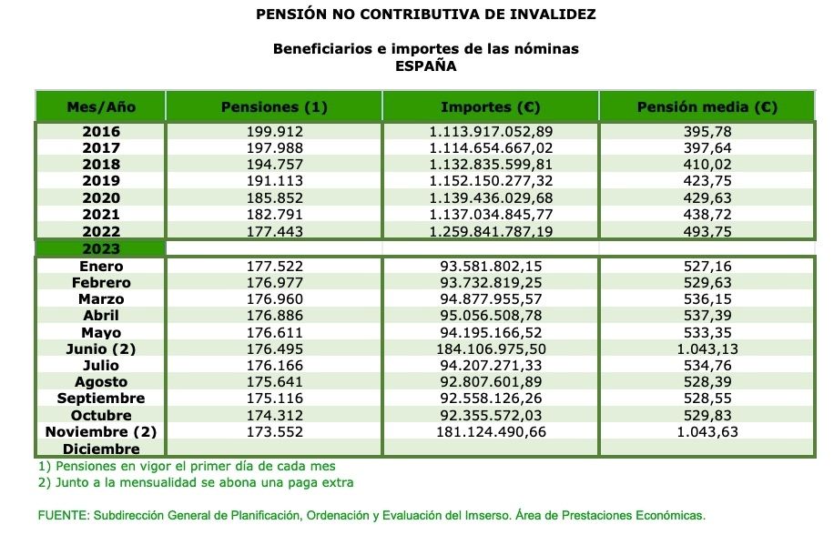 PNC de invalidez, 1.043 euros con la extra de navidad