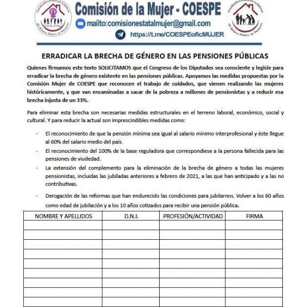 firmas coespe mujer contra brecha pensiones