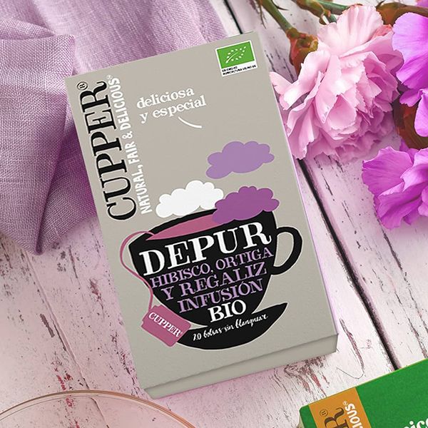  Infusión "Depur" con efecto détox, de Cupper Tea. Con hibisco, ortiga y raíz de regaliz (20 bolsitas, 3 €).