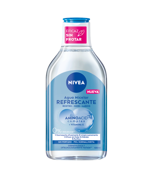 Agua micelar refrescante de Nivea contiene además vitamina E (5,10 €).