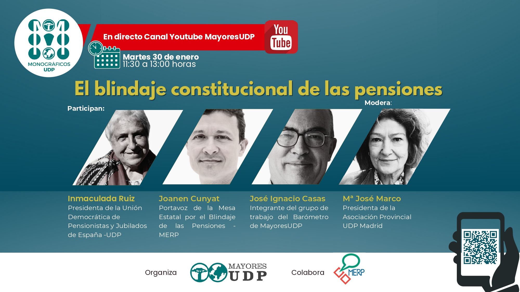 El blindaje constitucional de las pensiones, a debate en un monográfico de UDP