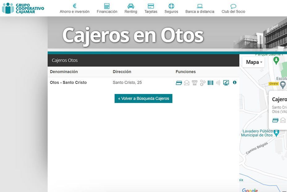 La banca olvida su compromiso con el medio rural: Cajamar cierra el único cajero del pueblo de Otos. Foto: Web Cajamar
