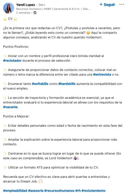 Claves para hacer un buen CV, según una experta. LinkedIn. 