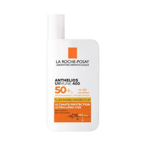 'Fluido invisible Anthelios UV Mune 400', un clásico de La Roche-Posay con protección longlasting frente a los UVA (18 €).