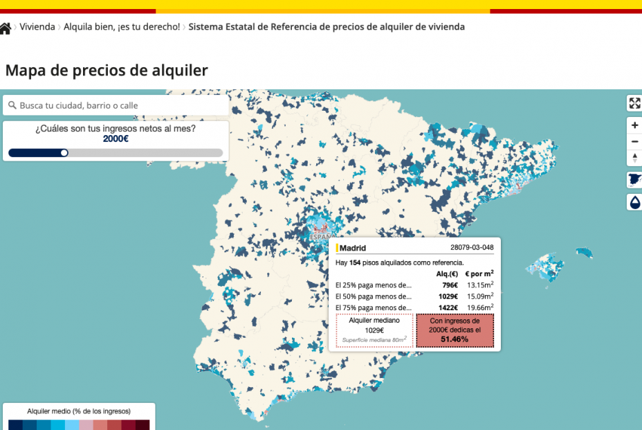 Fuente, Sistema Estatal de Referencia del Precio del Alquiler de Vivienda. Captura de pantalla.