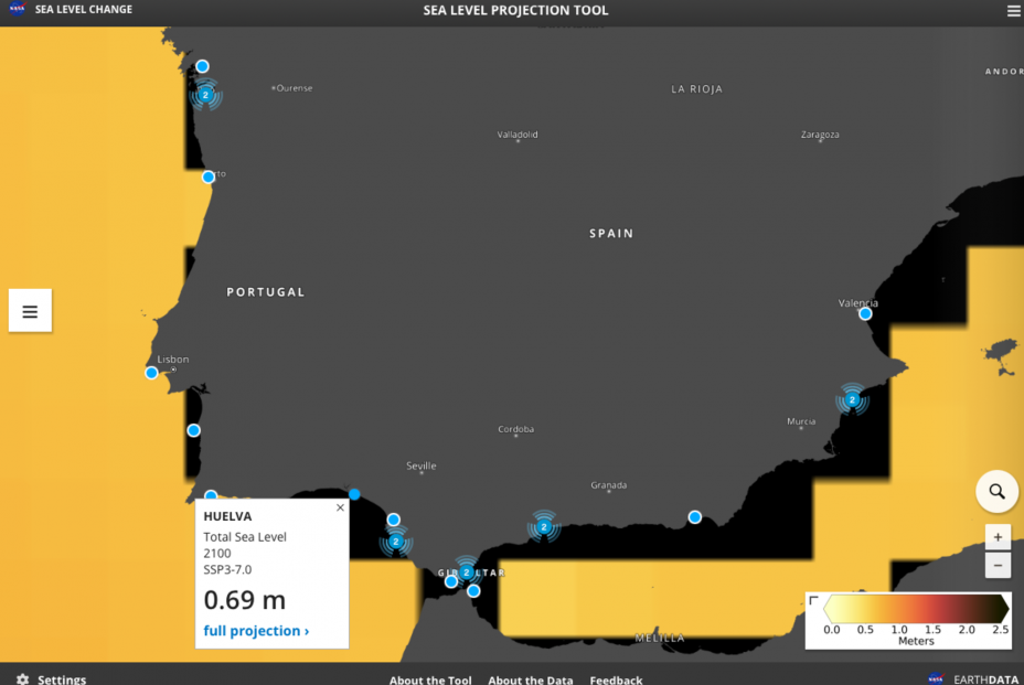 La NASA advierte de la inminente subida del nivel del mar en las ciudades costeras de España. Fuente, NASA.