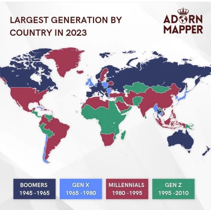 generacion mas numerosa en cada pais