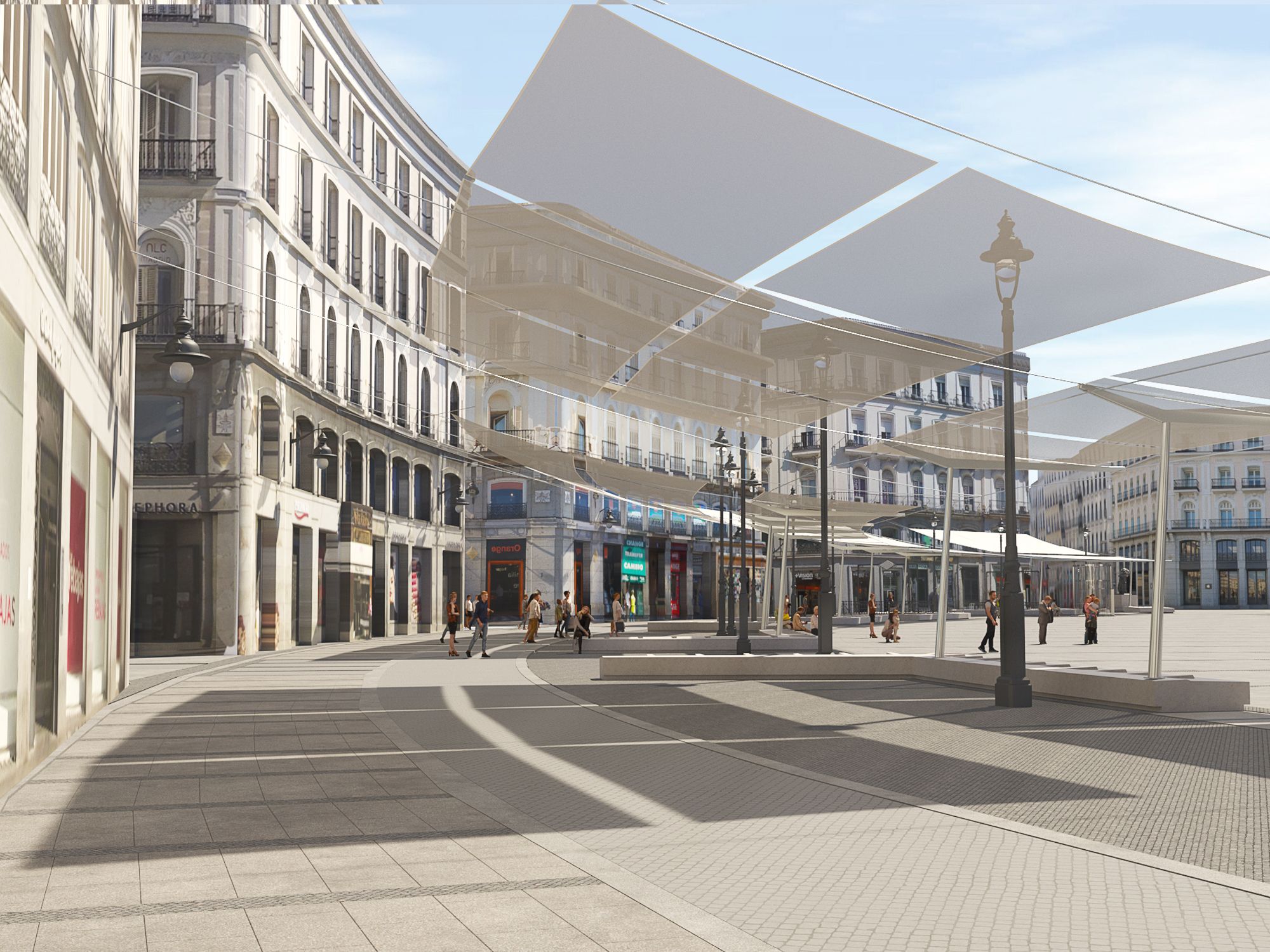 La Puerta del Sol tendrá sombra por primera vez en su historia: a falta de árboles, toldos La Puerta del Sol tendrá sombra por primera vez en su historia: a falta de árboles, toldos