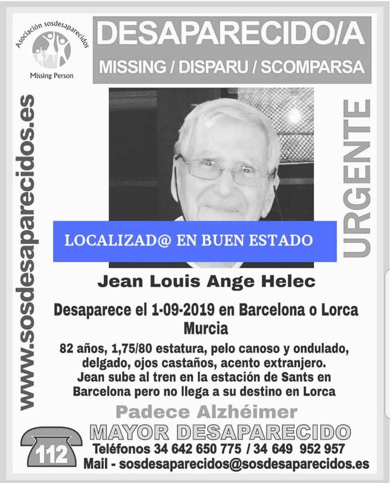 Localizado el anciano de 82 años desaparecido el domingo cuando viajaba en tren de Barcelona a Lorca