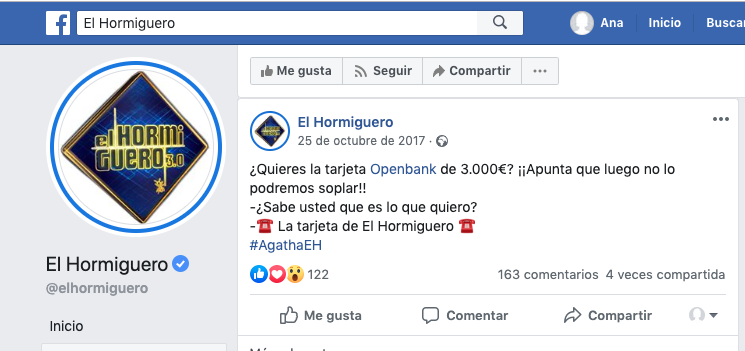Tarjeta Hormiguero Open  Bank