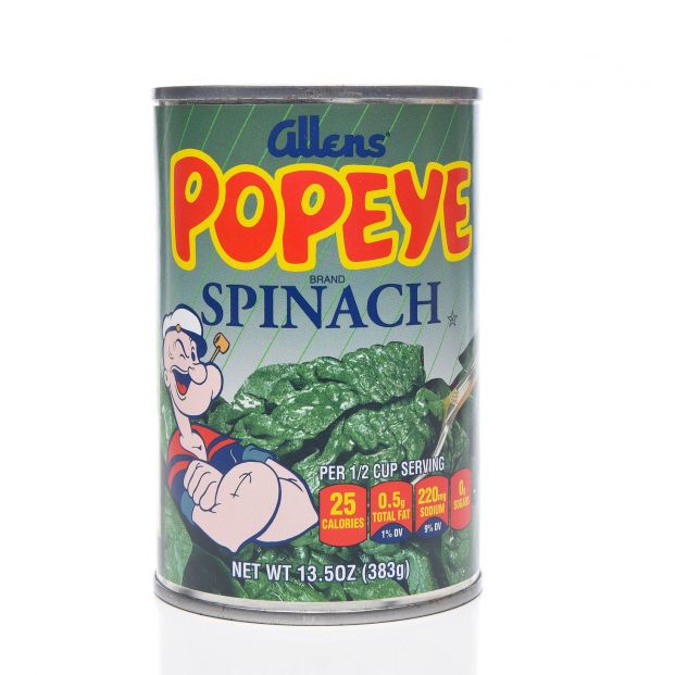 Lata de espinacas con Popeye. Fuente: Bigstock Lata de espinacas con Popeye. Fuente: Bigstock