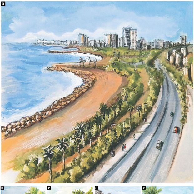 Ilustración sobre la creación de dunas de arena y barreras de vegetación en la costa. Fuente: Earth's Future Ilustración sobre la creación de dunas de arena y barreras de vegetación en la costa. Fuente: Earth's Future
