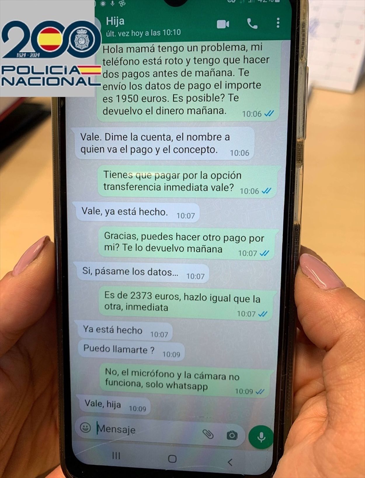 Una mujer víctima de la estafa del hijo en apuros logra que le devuelvan 8.000 euros Una mujer víctima de la estafa del hijo en apuros logra que le devuelvan 8.000 euros