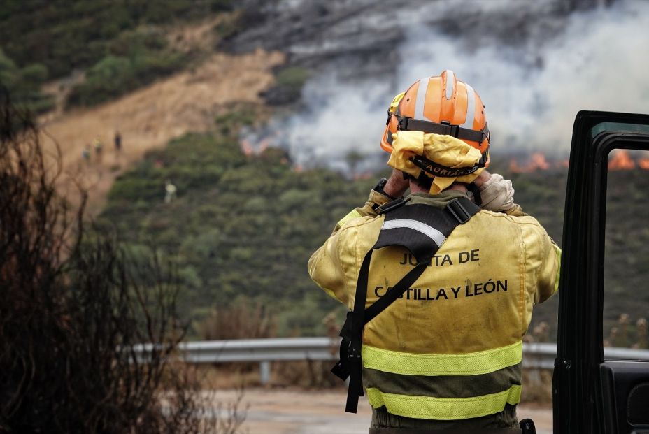 EuropaPress 6907478 bombero forestal observa incendio 19 agosto 2025 puerto san glorio leon