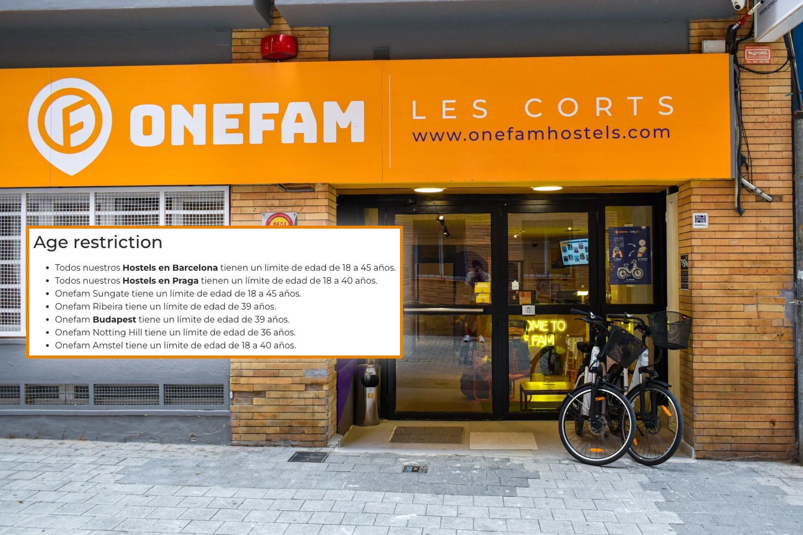 Onefam Hostels borra de su web la restricción de edad tras la denuncia de FACUA y 65YMÁS