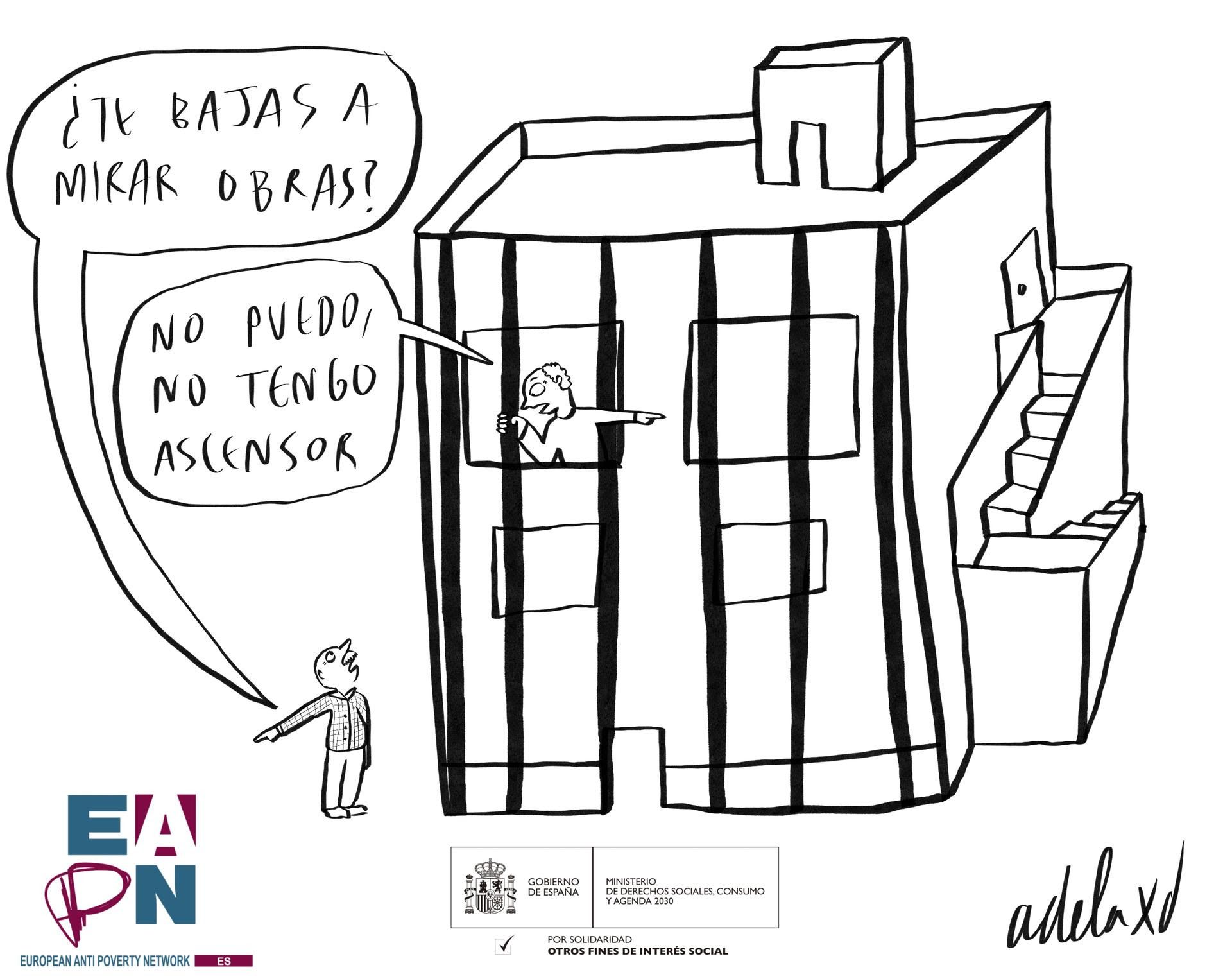 Las ilustraciones de Adela Angulo que retratan las barreras diarias de muchos mayores. Cedidas por EAPN España.