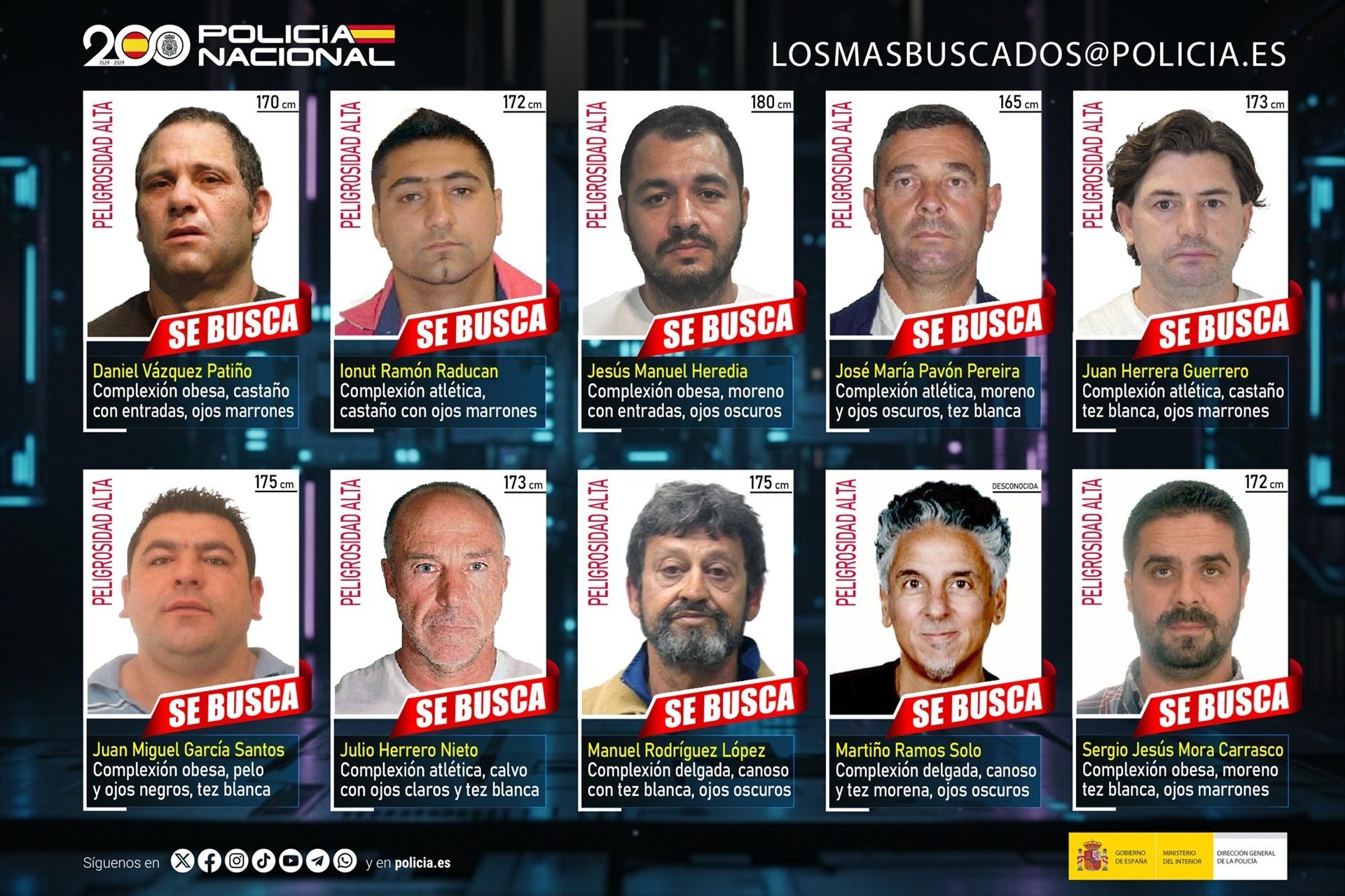 Los 10 más buscados por la Policía. Foto: Europa Press. Los 10 más buscados por la Policía. Foto: Europa Press.