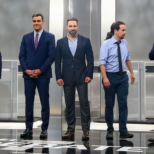 Los candidatos a la presidencia del Gobierno el proóximo 10 N Pablo Casado (PP); Pedro Sánchez (PSOE); Santiago Abascal (VOX); Albert Rivera (Ciudadanos); Pablo Iglesias (Unidas Podemos)  antes del debate elector