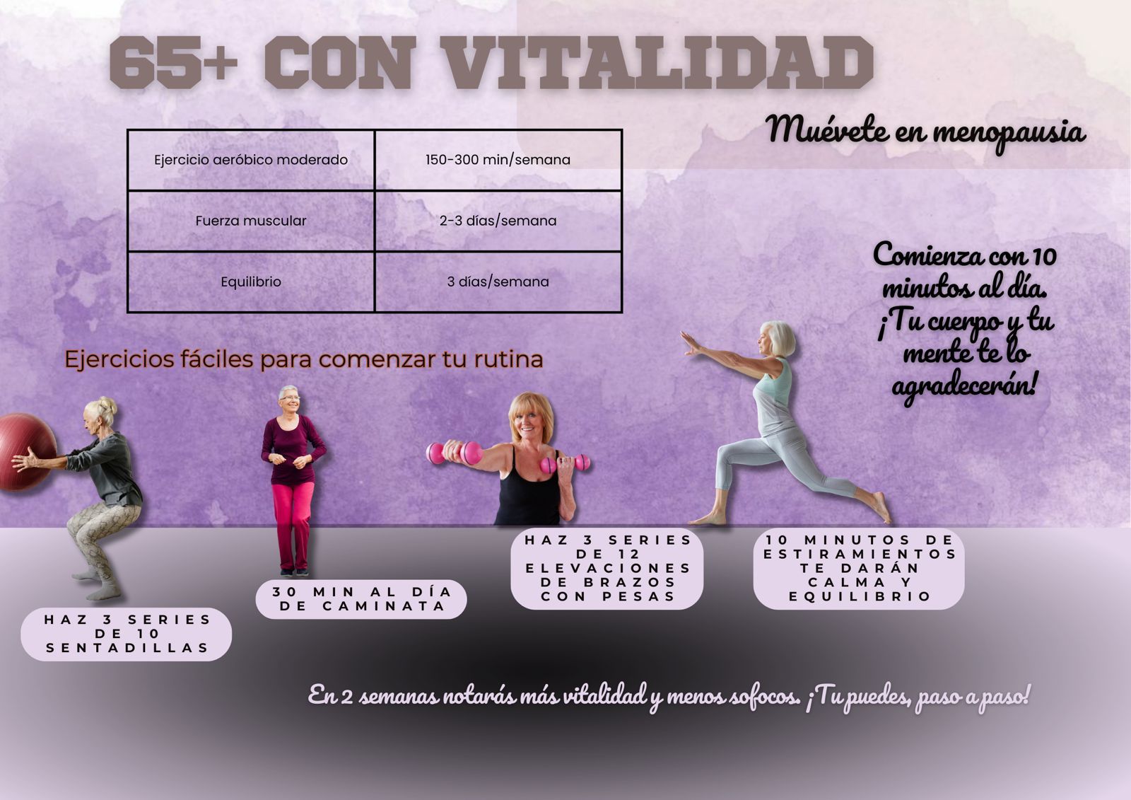 Muévete con ganas en la menopausia: ejercicios para brillar a partir de los 65