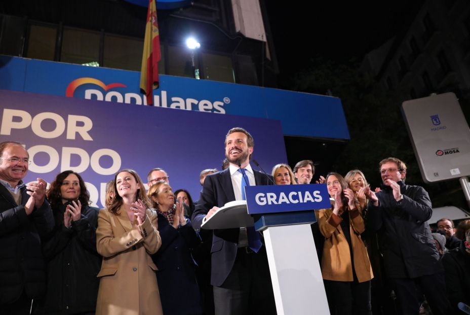 Pablo Casado durante su intervención en la noche electoral del 10N.