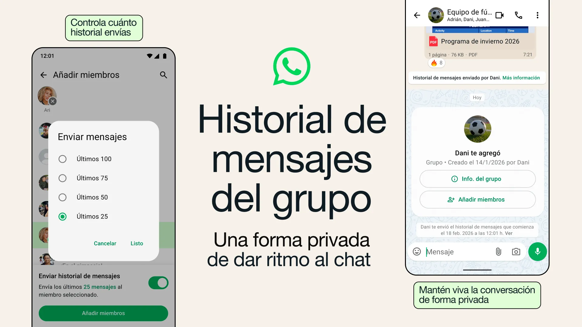 WhatsApp lanza el historial de mensajes en grupo para poner al día a los nuevos integrantes