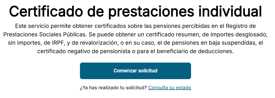 Certificado de prestaciones individual