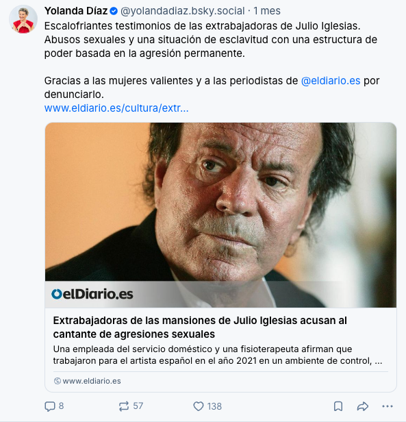 Yolanda Díaz sobre Julio Iglesias